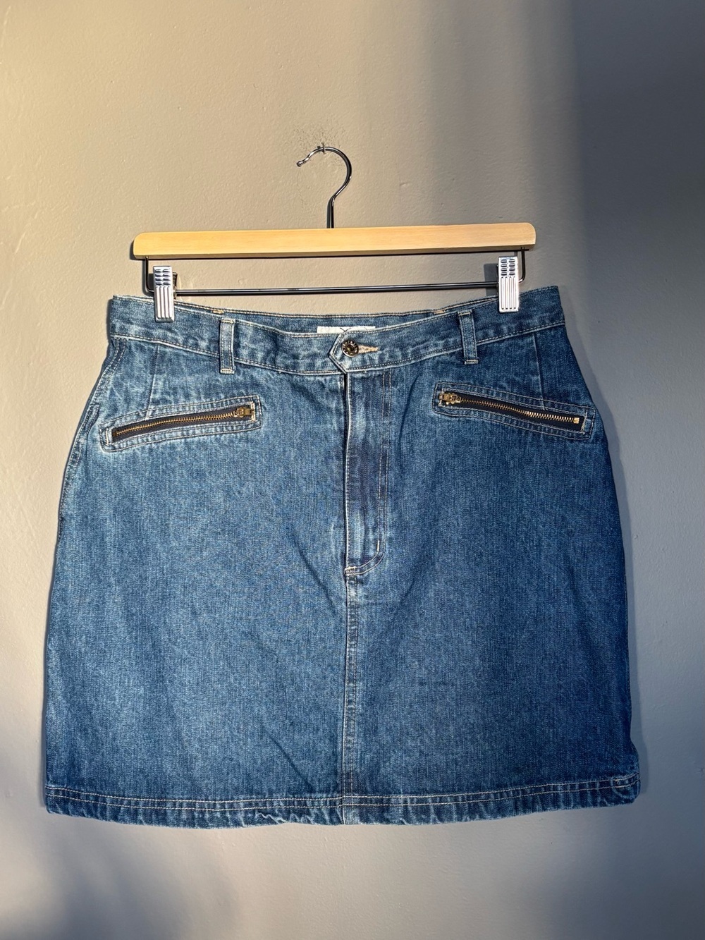 Xhiliration Denim Mini Skirt with Zip Pockets - Blue
